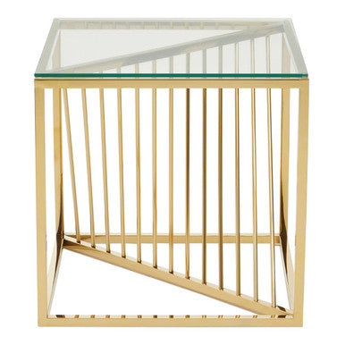 Gold Stainless Steel Side Table with Clear Tempered Glass Top