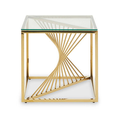 Gold Stainless Steel Side Table with Clear Tempered Glass Top
