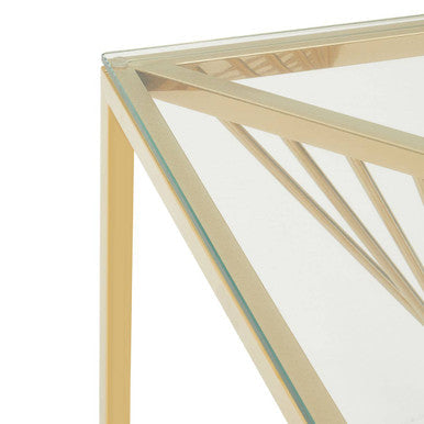 Gold Stainless Steel Side Table with Clear Tempered Glass Top