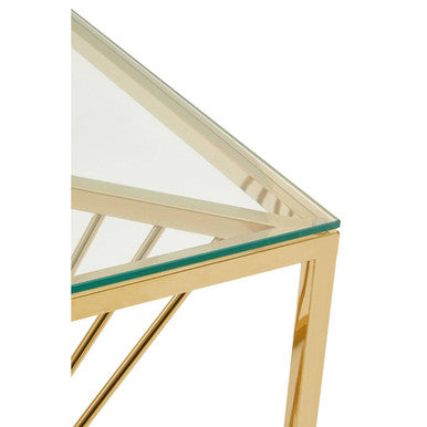 Gold Stainless Steel Side Table with Clear Tempered Glass Top