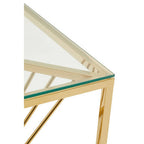 Gold Stainless Steel Side Table with Clear Tempered Glass Top