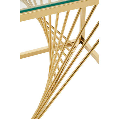Gold Stainless Steel Side Table with Clear Tempered Glass Top