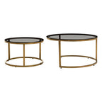 Black Glass and Brushed Gold Set of 2 Nesting Coffee Tables