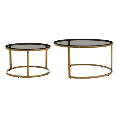Black Glass and Brushed Gold Set of 2 Nesting Coffee Tables
