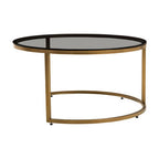 Black Glass and Brushed Gold Set of 2 Nesting Coffee Tables