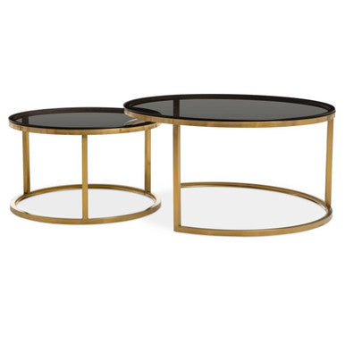 Black Glass and Brushed Gold Set of 2 Nesting Coffee Tables