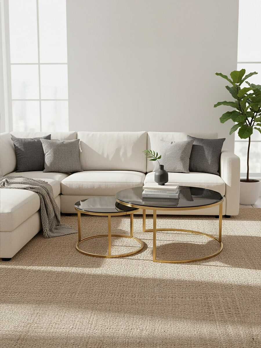 Black Glass and Brushed Gold Set of 2 Nesting Coffee Tables