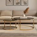 Black Glass and Brushed Gold Set of 2 Nesting Coffee Tables