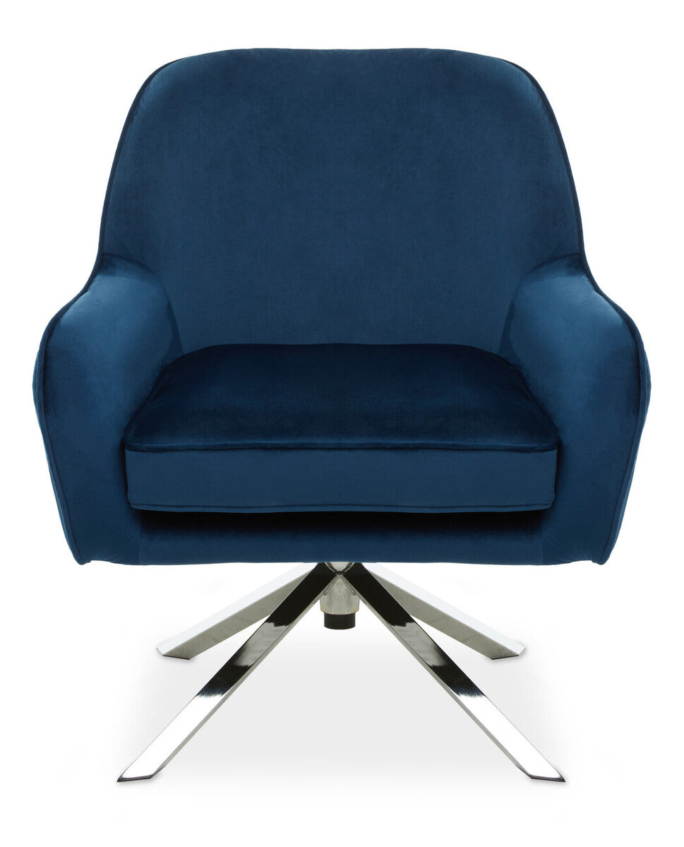 Midnight Blue Velvet Swivel Chair with Curved Back
