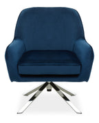 Midnight Blue Velvet Swivel Chair with Curved Back