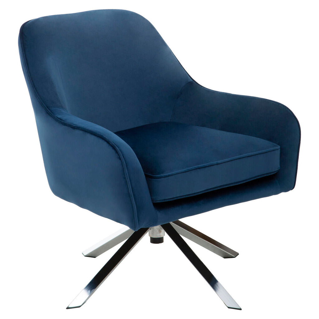 Midnight Blue Velvet Swivel Chair with Curved Back