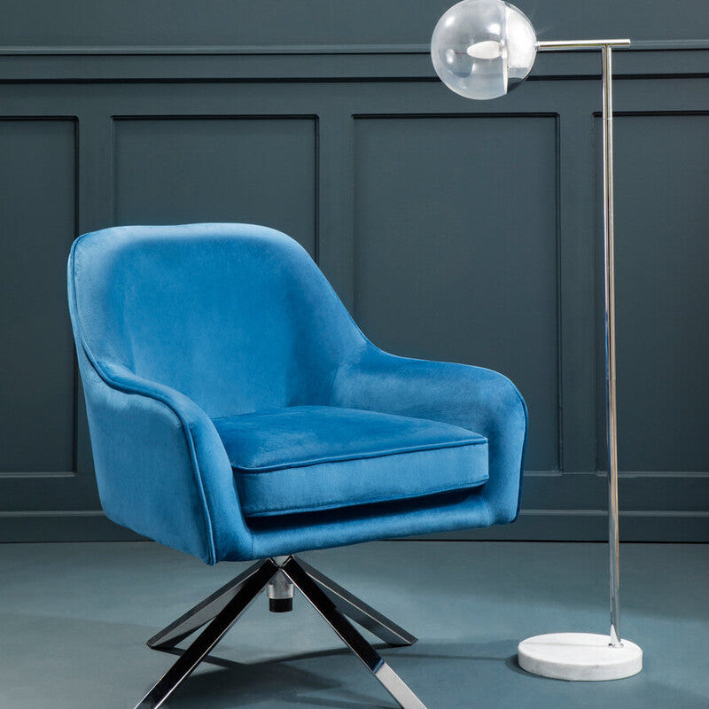 Midnight Blue Velvet Swivel Chair with Curved Back