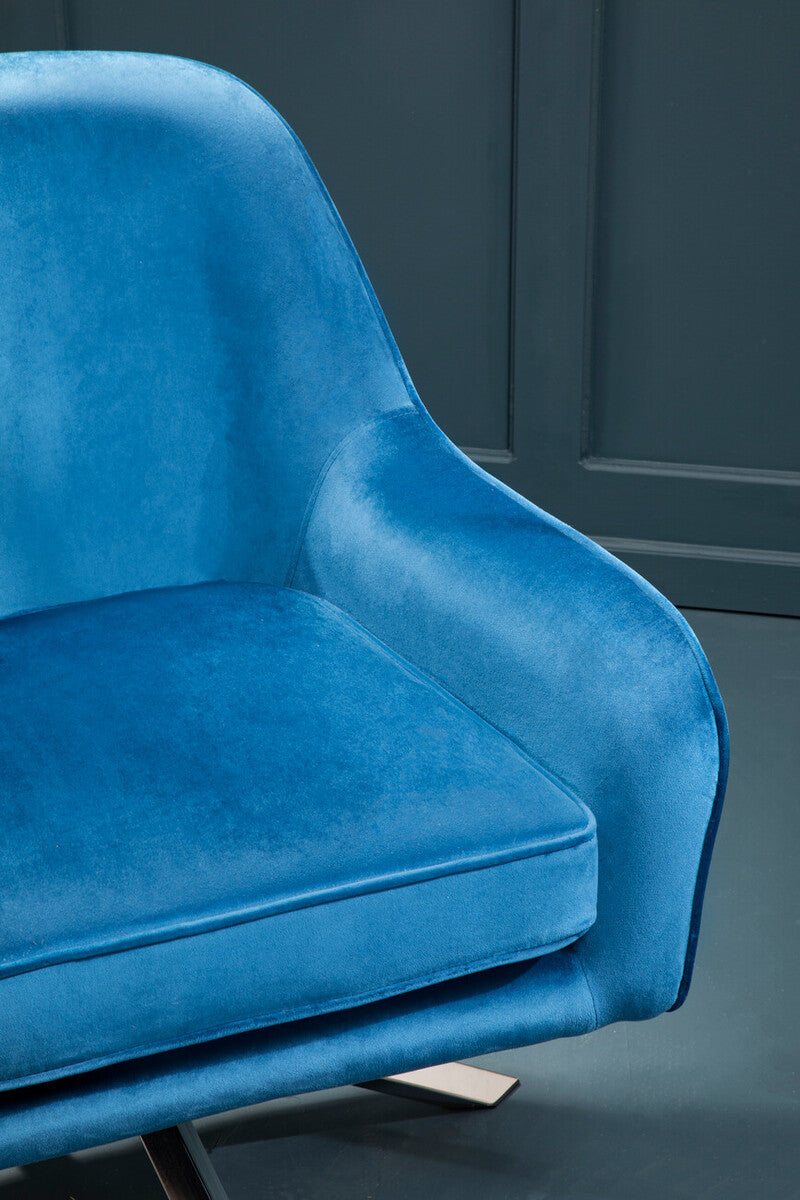 Midnight Blue Velvet Swivel Chair with Curved Back