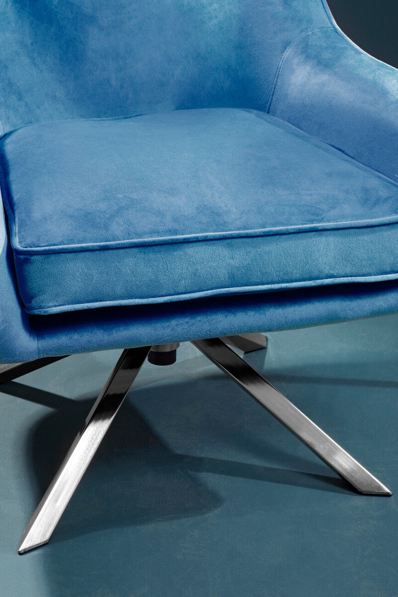 Midnight Blue Velvet Swivel Chair with Curved Back