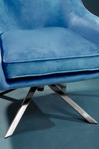 Midnight Blue Velvet Swivel Chair with Curved Back