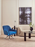 Midnight Blue Velvet Swivel Chair with Curved Back