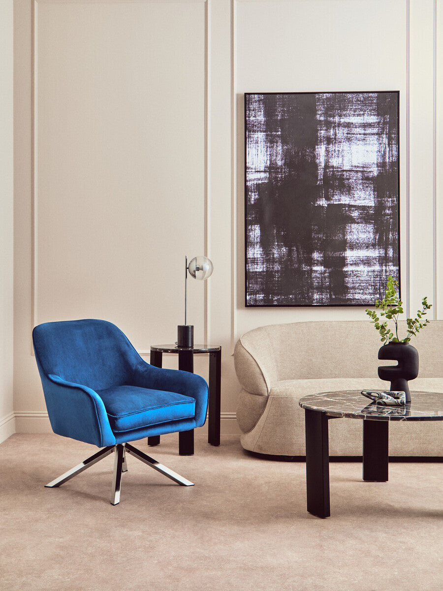 Midnight Blue Velvet Swivel Chair with Curved Back