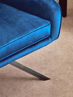 Midnight Blue Velvet Swivel Chair with Curved Back