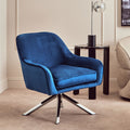 Midnight Blue Velvet Swivel Chair with Curved Back