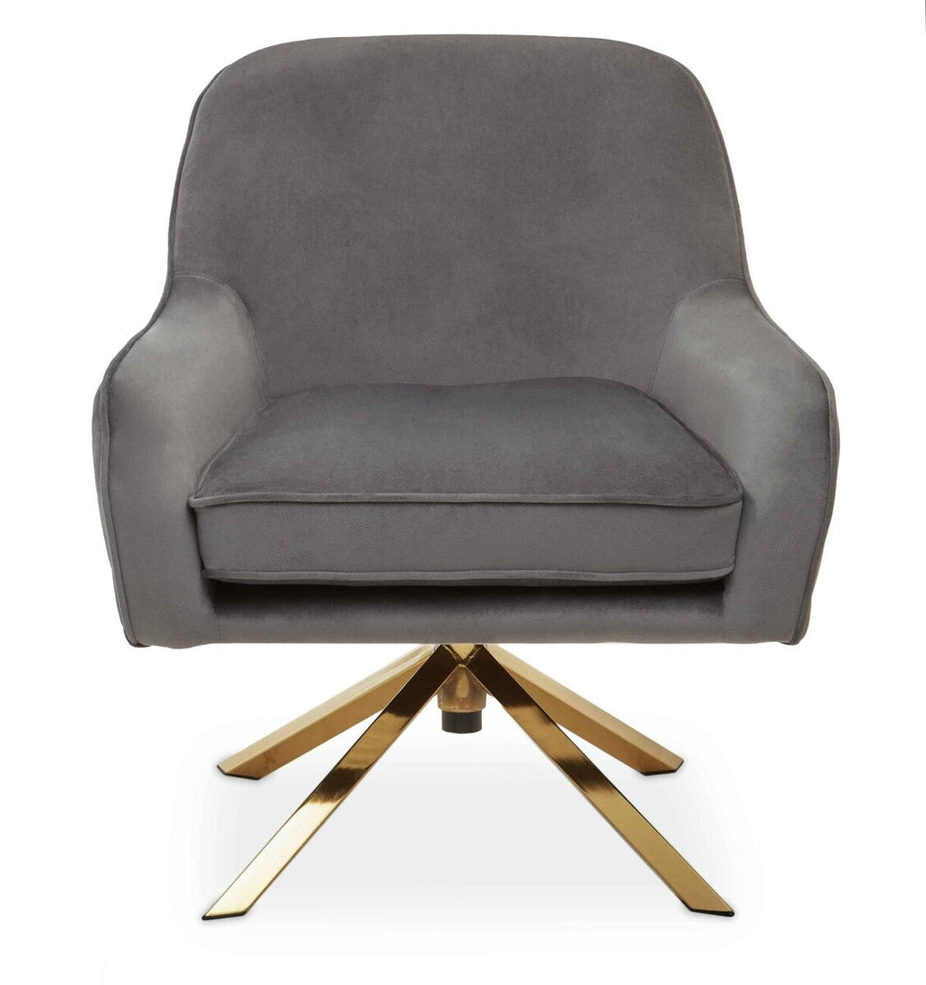 Grey Velvet Swivel Chair with Curved Back