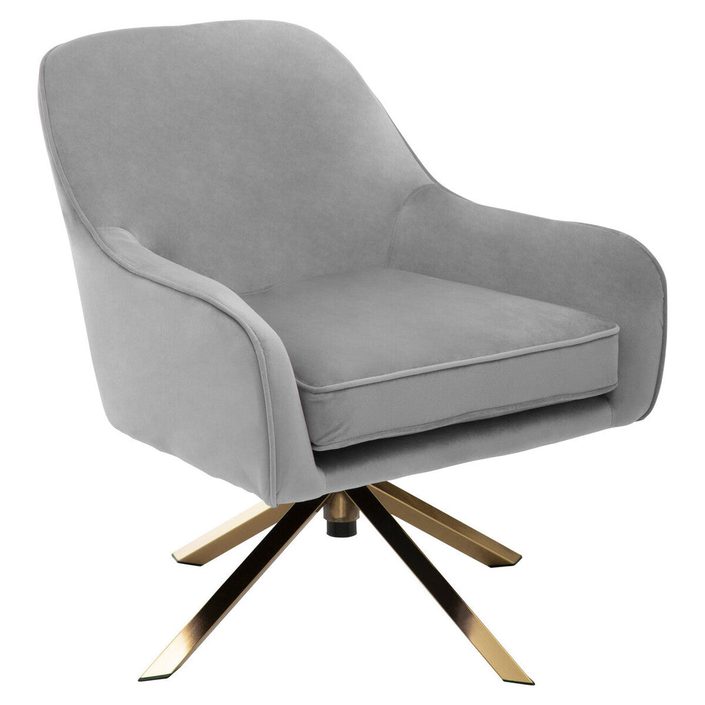 Grey Velvet Swivel Chair with Curved Back