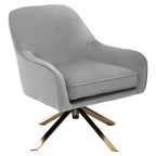 Grey Velvet Swivel Chair with Curved Back