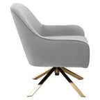Grey Velvet Swivel Chair with Curved Back
