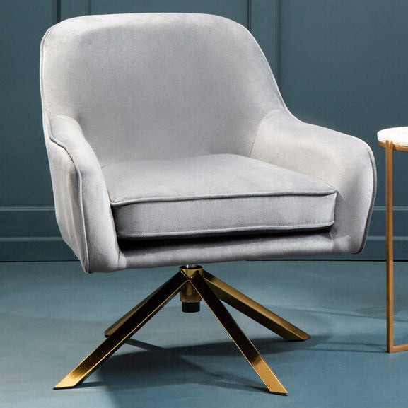 Grey Velvet Swivel Chair with Curved Back