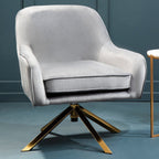 Grey Velvet Swivel Chair with Curved Back