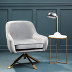 Grey Velvet Swivel Chair with Curved Back