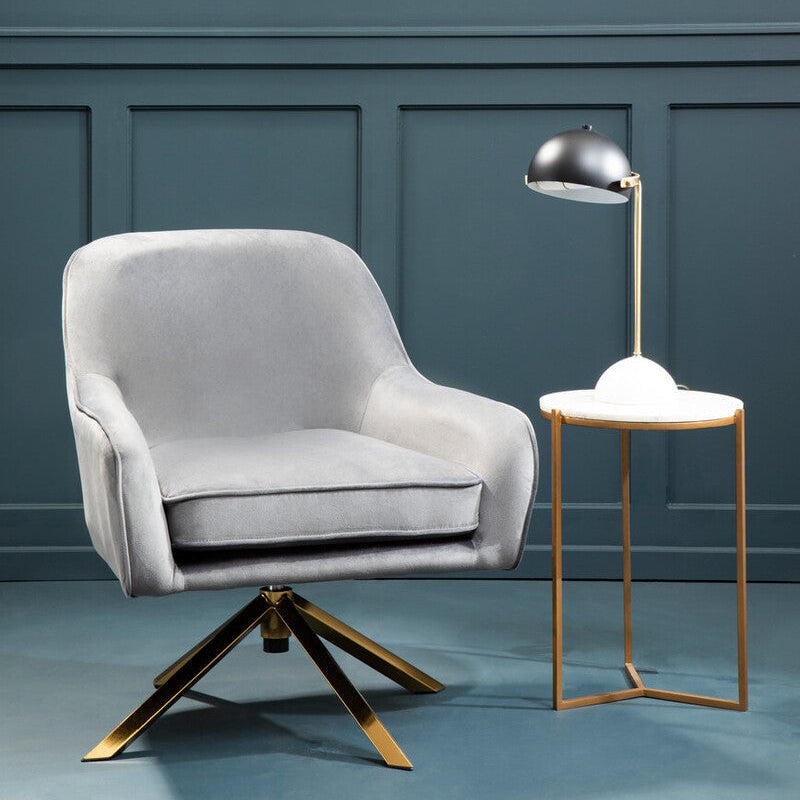 Grey Velvet Swivel Chair with Curved Back