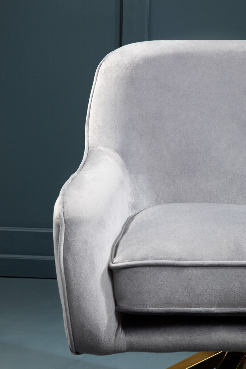 Grey Velvet Swivel Chair with Curved Back
