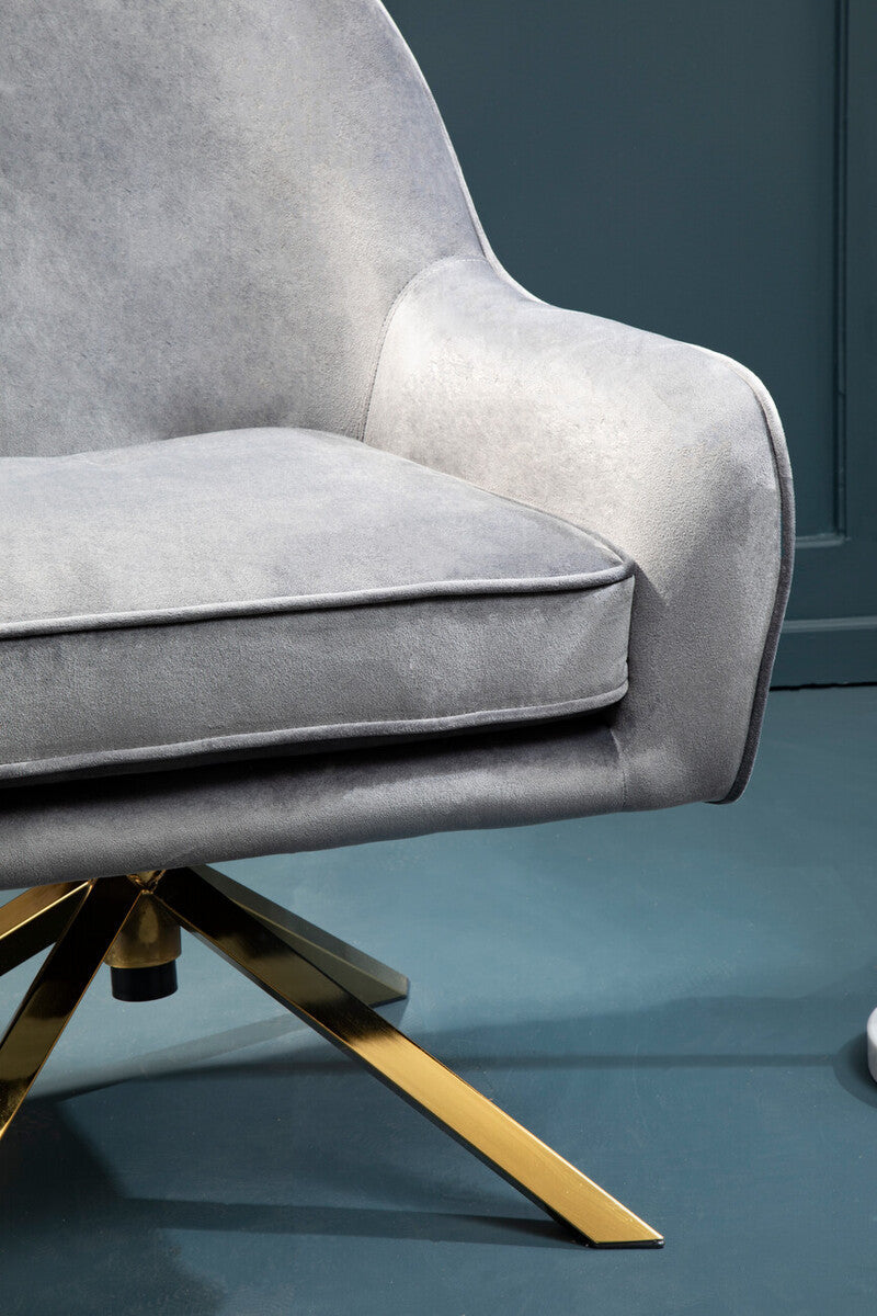 Grey Velvet Swivel Chair with Curved Back