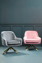 Grey Velvet Swivel Chair with Curved Back