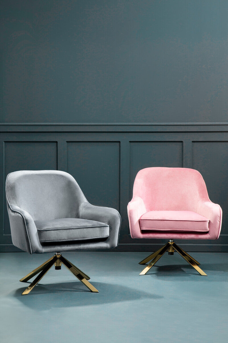 Grey Velvet Swivel Chair with Curved Back