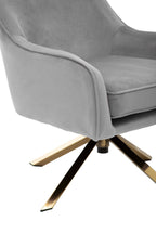 Grey Velvet Swivel Chair with Curved Back