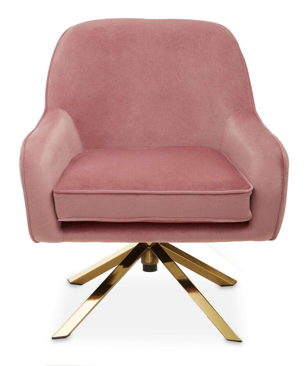 Pink Velvet Swivel Chair with Curved Back