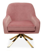 Pink Velvet Swivel Chair with Curved Back