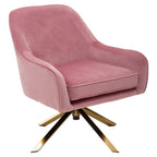 Pink Velvet Swivel Chair with Curved Back