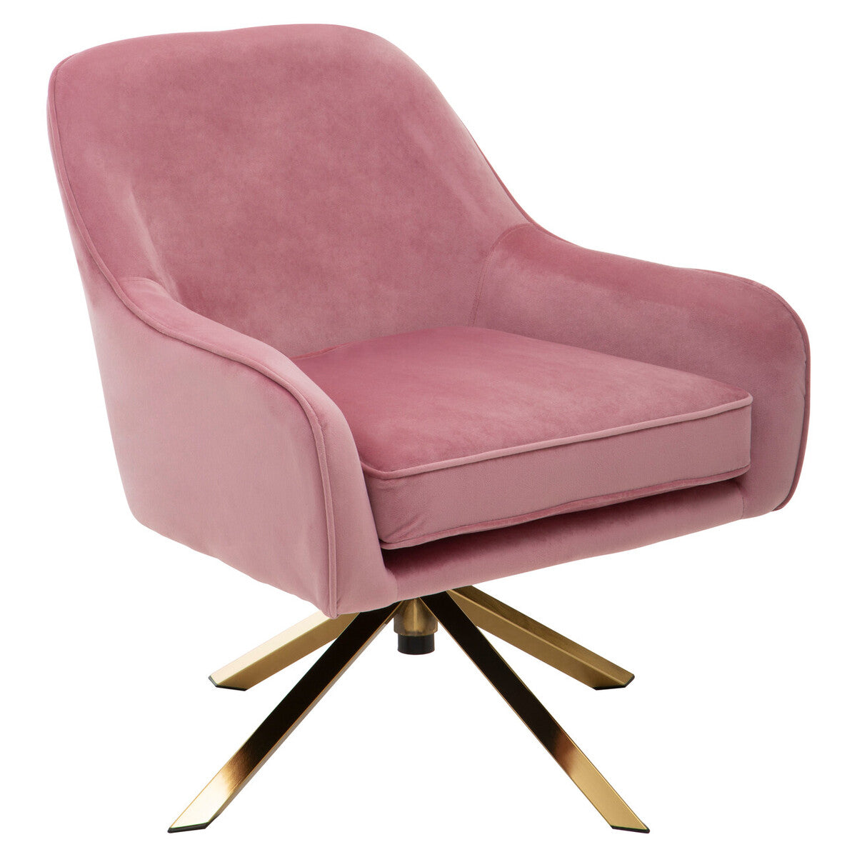 Pink Velvet Swivel Chair with Curved Back