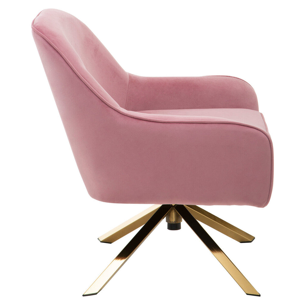 Pink Velvet Swivel Chair with Curved Back
