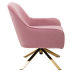 Pink Velvet Swivel Chair with Curved Back