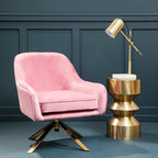 Pink Velvet Swivel Chair with Curved Back