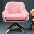 Pink Velvet Swivel Chair with Curved Back