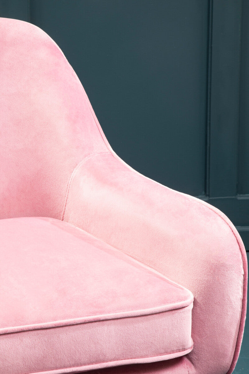 Pink Velvet Swivel Chair with Curved Back