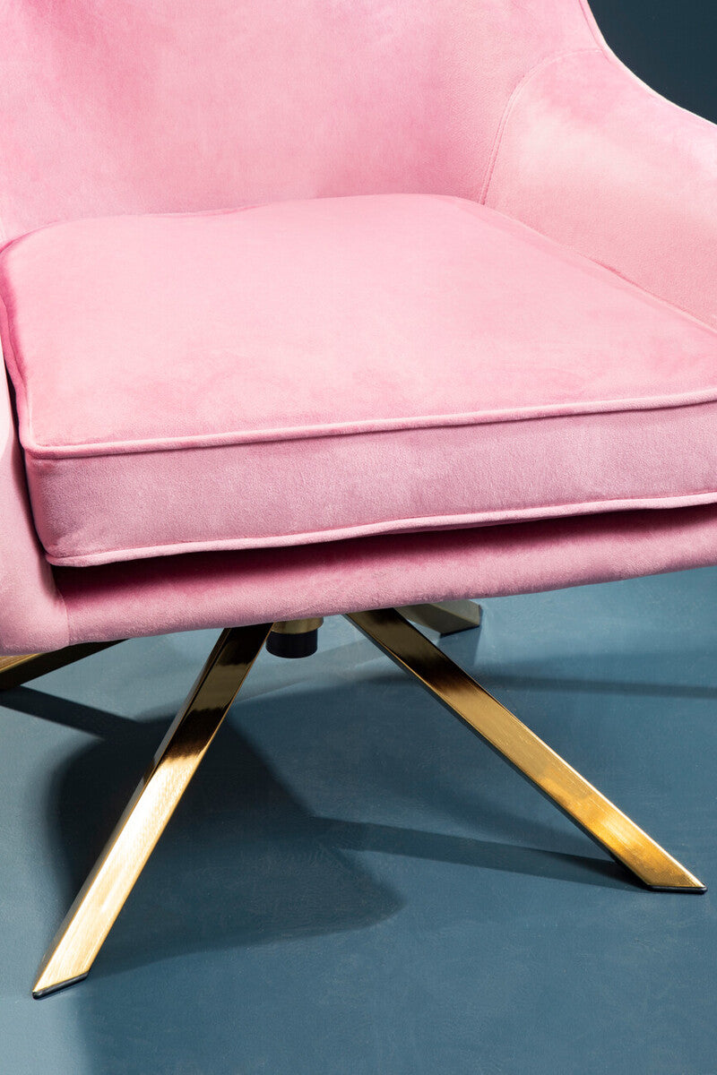 Pink Velvet Swivel Chair with Curved Back