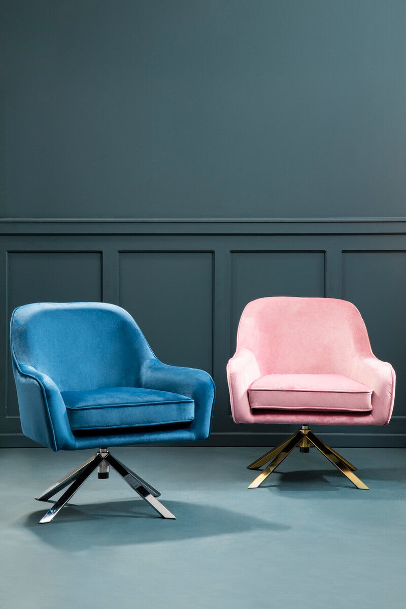 Pink Velvet Swivel Chair with Curved Back
