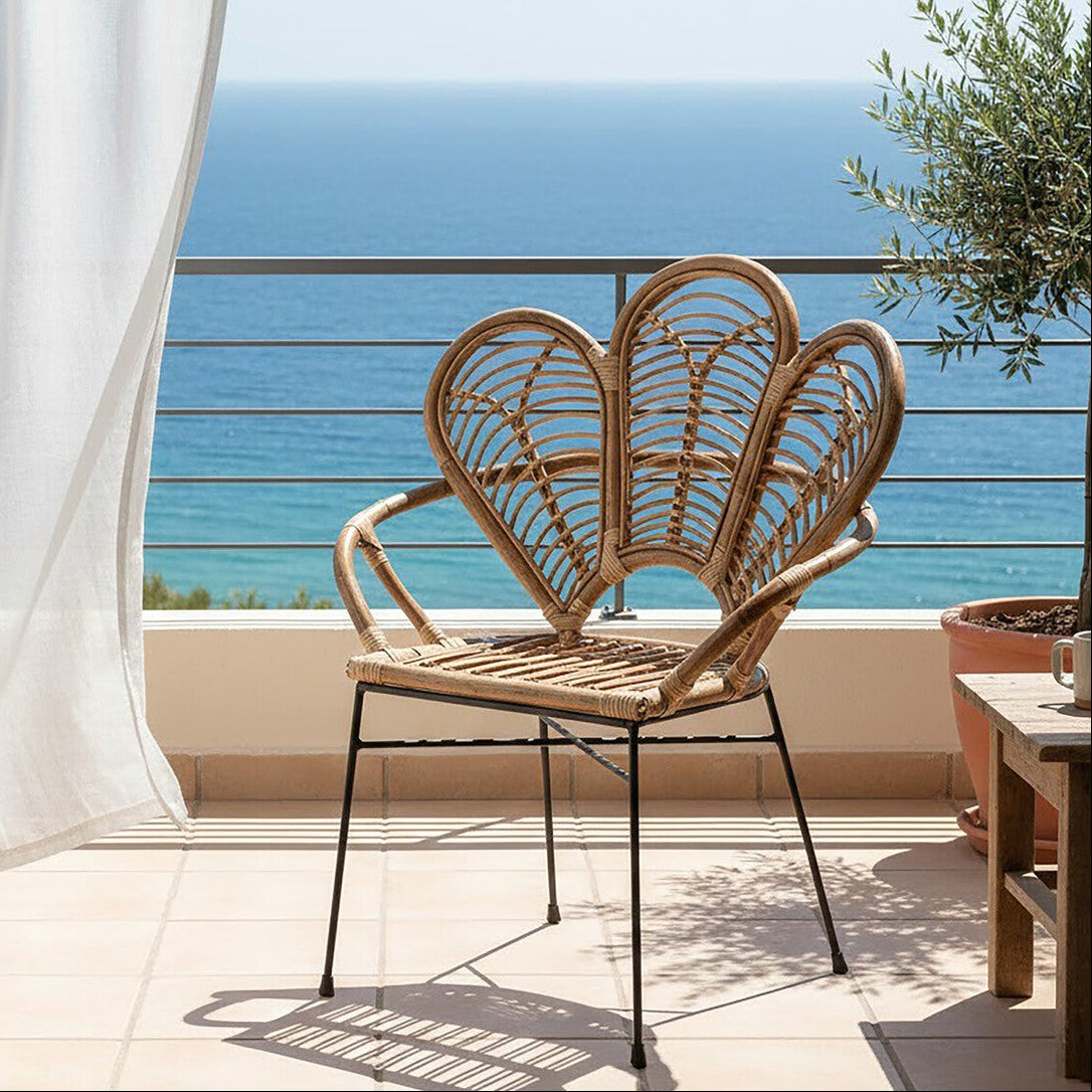 Natural Rattan Armchair with Petal Design Backrest