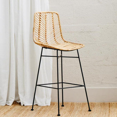 Rattan Bar Chair with Dark Legs