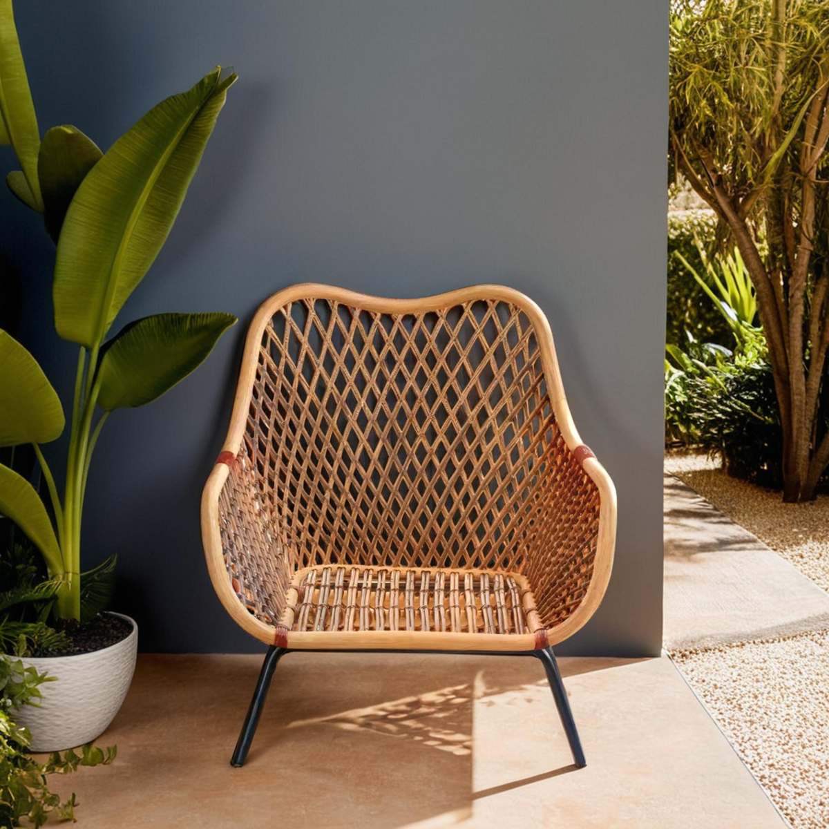 Black Iron Chair with Open Weave Design